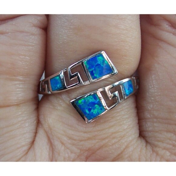 925 STERLING SILVER Lab Created Blue Fire Opal Bypass Ring - Picture 11 of 15